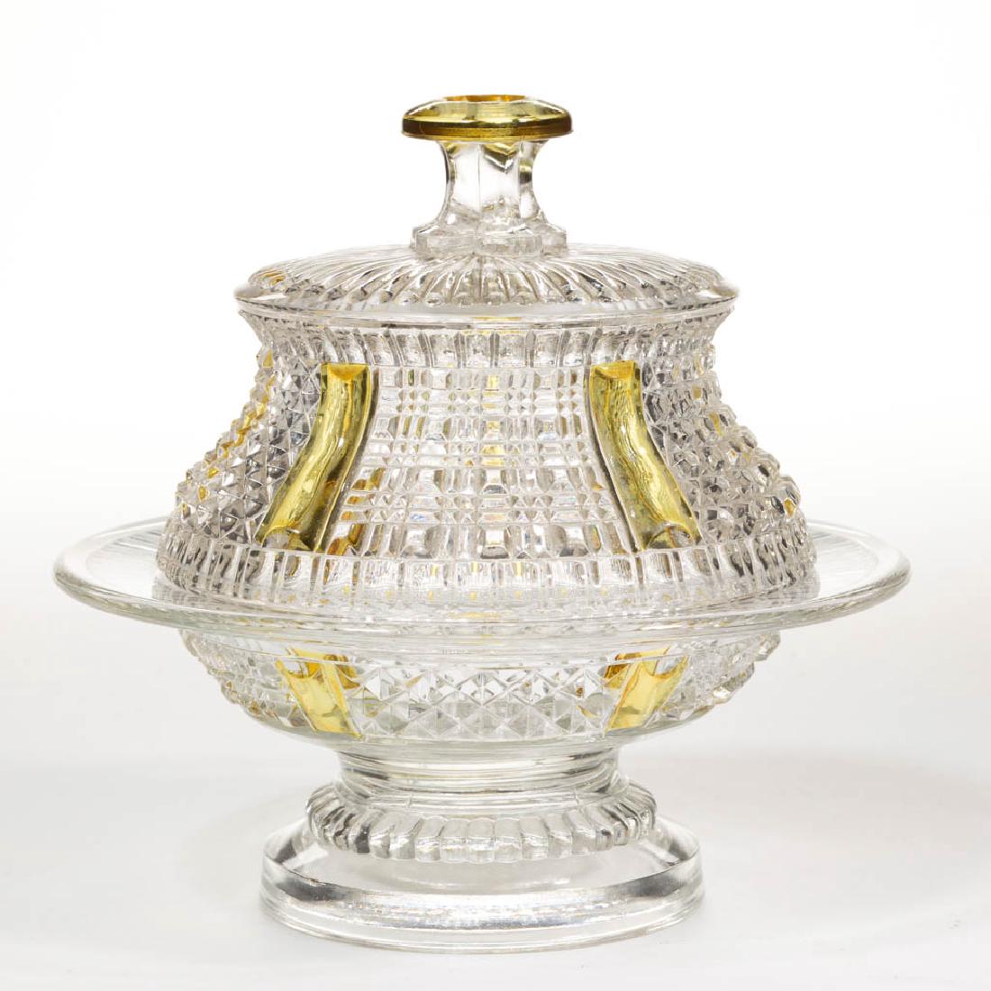 UNIDENTIFIED EAPG - AMBER-STAINED COVERED BUTTER DISH (1 of 1)