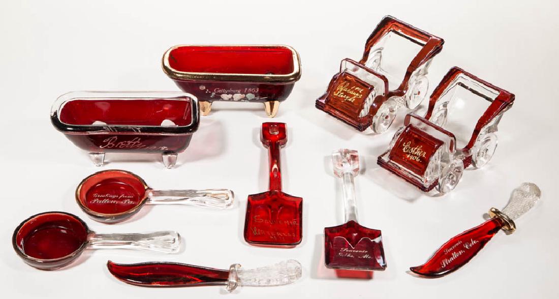ASSORTED PRESSED NOVELTY - RUBY-STAINED ARTICLES, LOT (1 of 1)