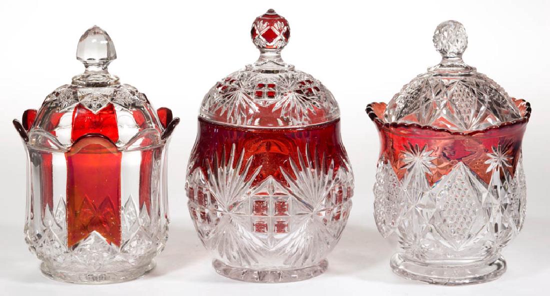 ASSORTED EAPG - RUBY-STAINED COVERED SUGAR BOWLS, LOT (1 of 1)