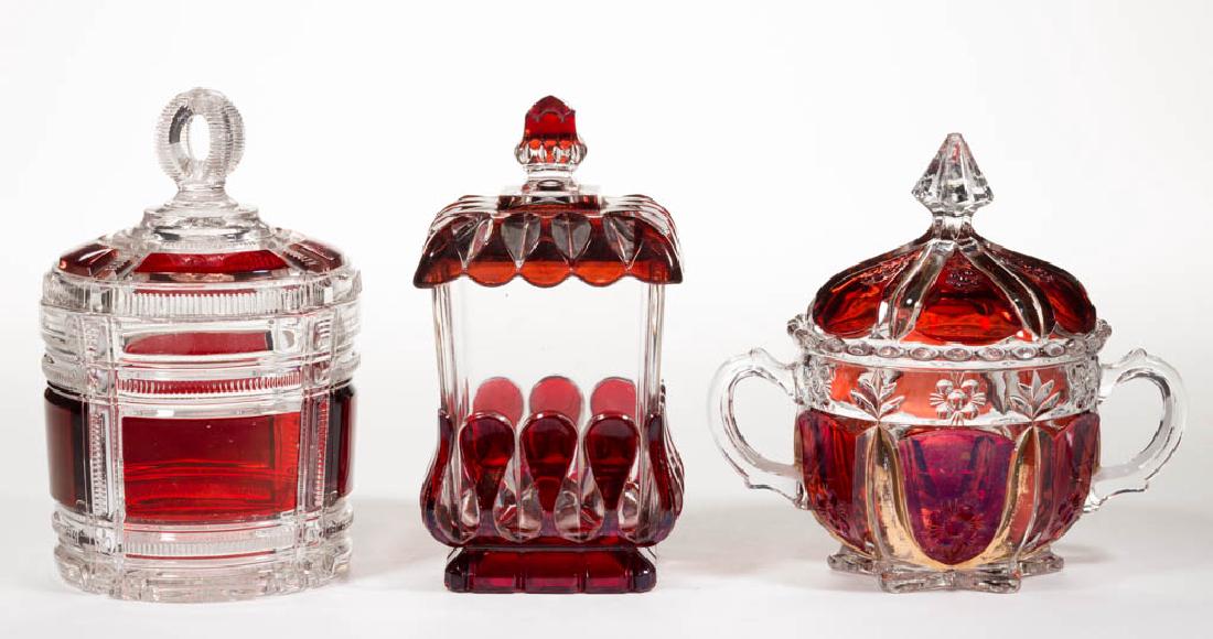 ASSORTED EAPG - RUBY-STAINED COVERED SUGAR BOWLS, LOT (1 of 1)