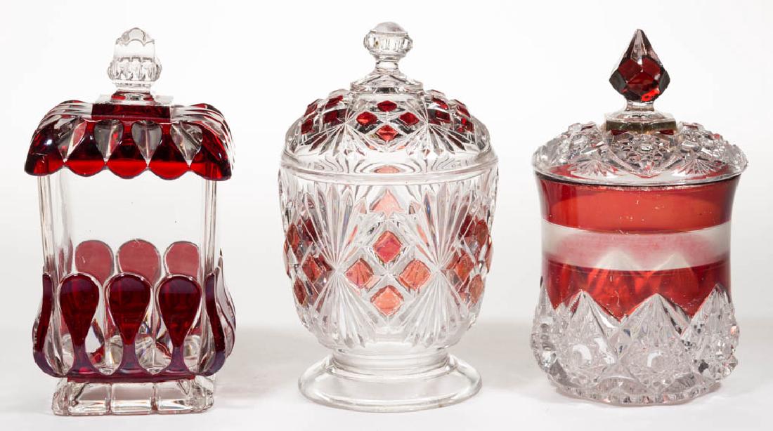 ASSORTED EAPG - RUBY-STAINED COVERED SUGAR BOWLS, LOT (1 of 1)