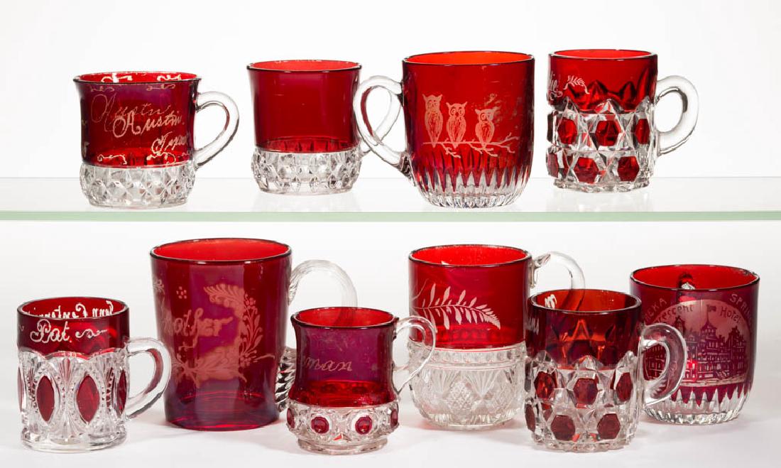 ASSORTED EAPG - RUBY-STAINED MUGS, LOT OF TEN (1 of 1)