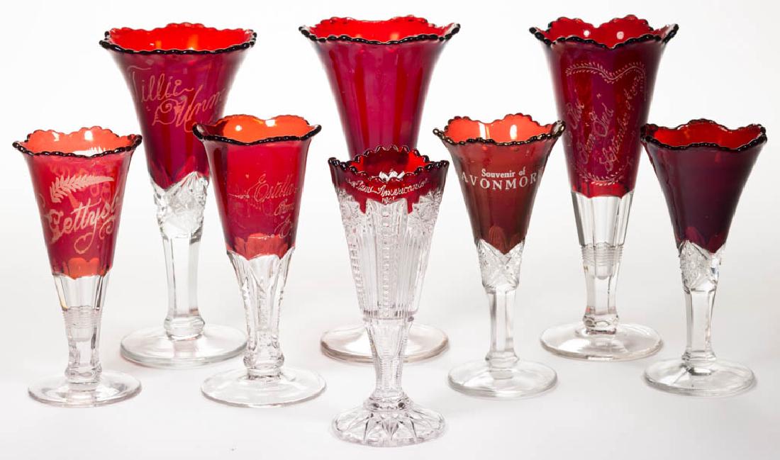 ASSORTED EAPG - RUBY-STAINED VASES, LOT OF EIGHT (1 of 1)