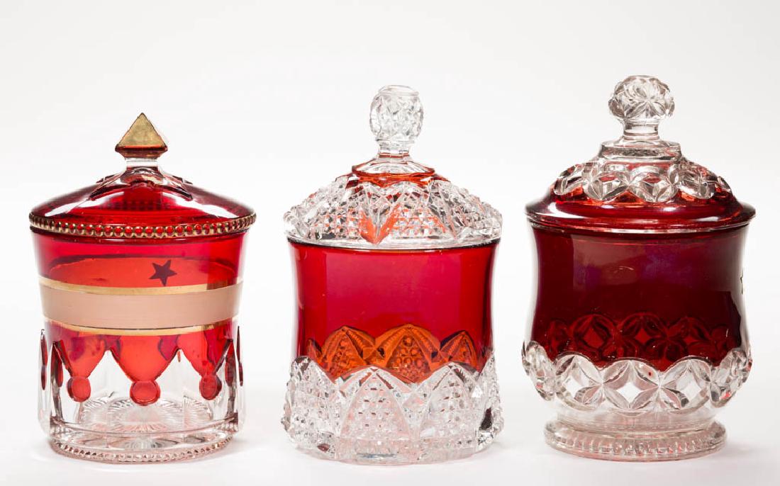 ASSORTED EAPG - RUBY-STAINED COVERED SUGAR BOWLS, LOT (1 of 1)