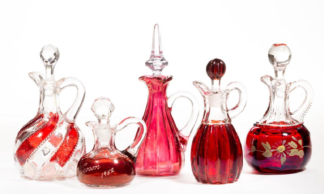 ASSORTED EAPG - RUBY-STAINED CRUETS, LOT OF FIVE (1 of 1)