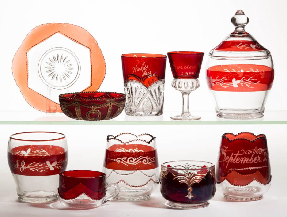 ASSORTED HEISEY - RUBY-STAINED ARTICLES, LOT OF TEN (1 of 1)