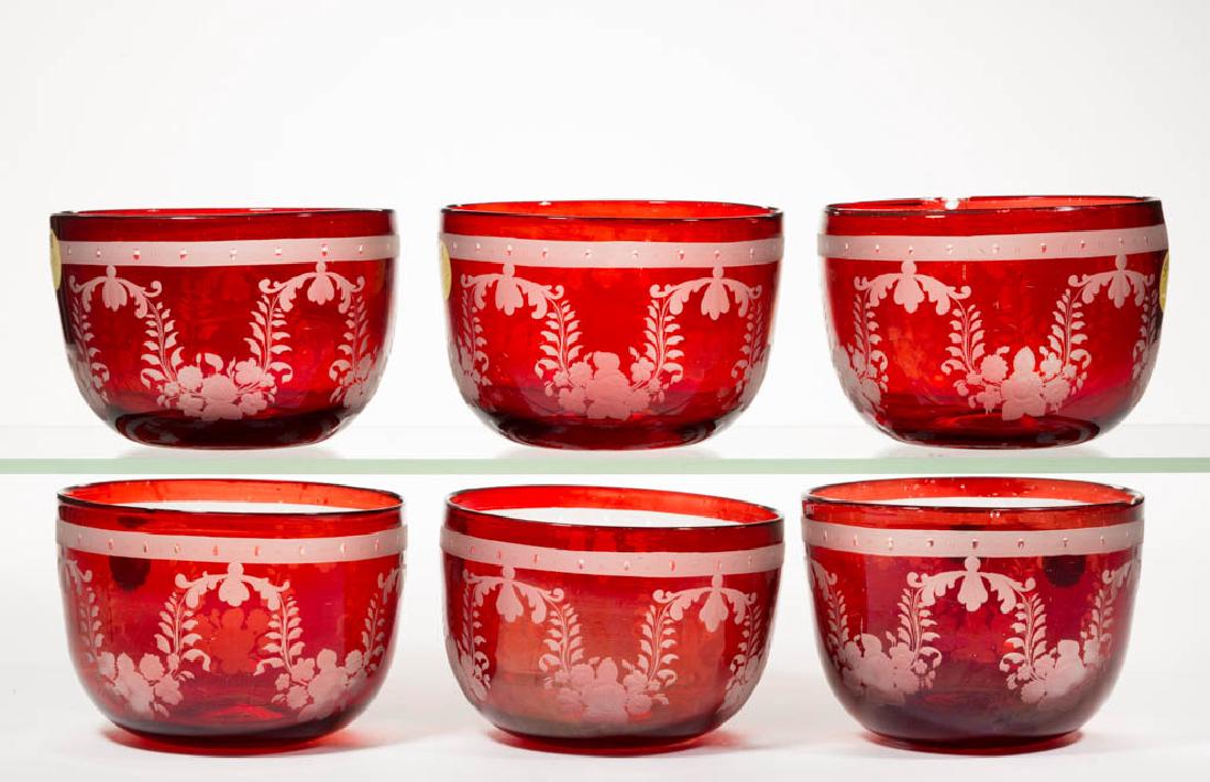 BLOWN AND RUBY-STAINED FINGER BOWLS, SET OF SIX (1 of 1)