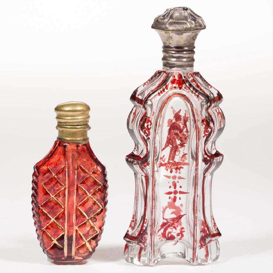 BLOWN MOLDED - RUBY-STAINED SCENT BOTTLES, LOT OF TWO (1 of 1)