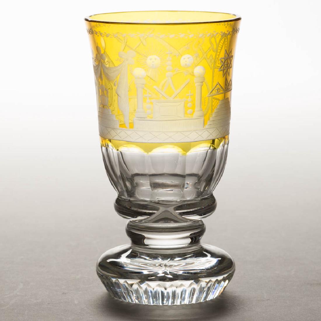 BOHEMIAN CUT AND ENGRAVED MASONIC - AMBER-STAINED (1 of 5)