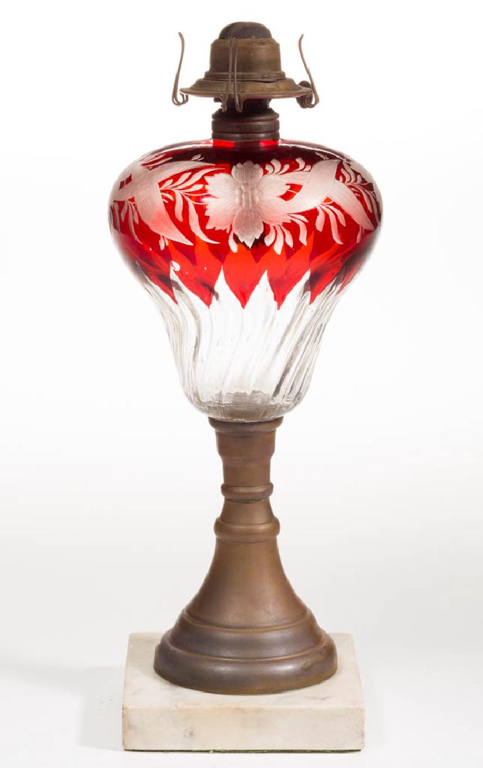 FLAME-OPTIC - RUBY-STAINED KEROSENE STAND LAMP (1 of 1)