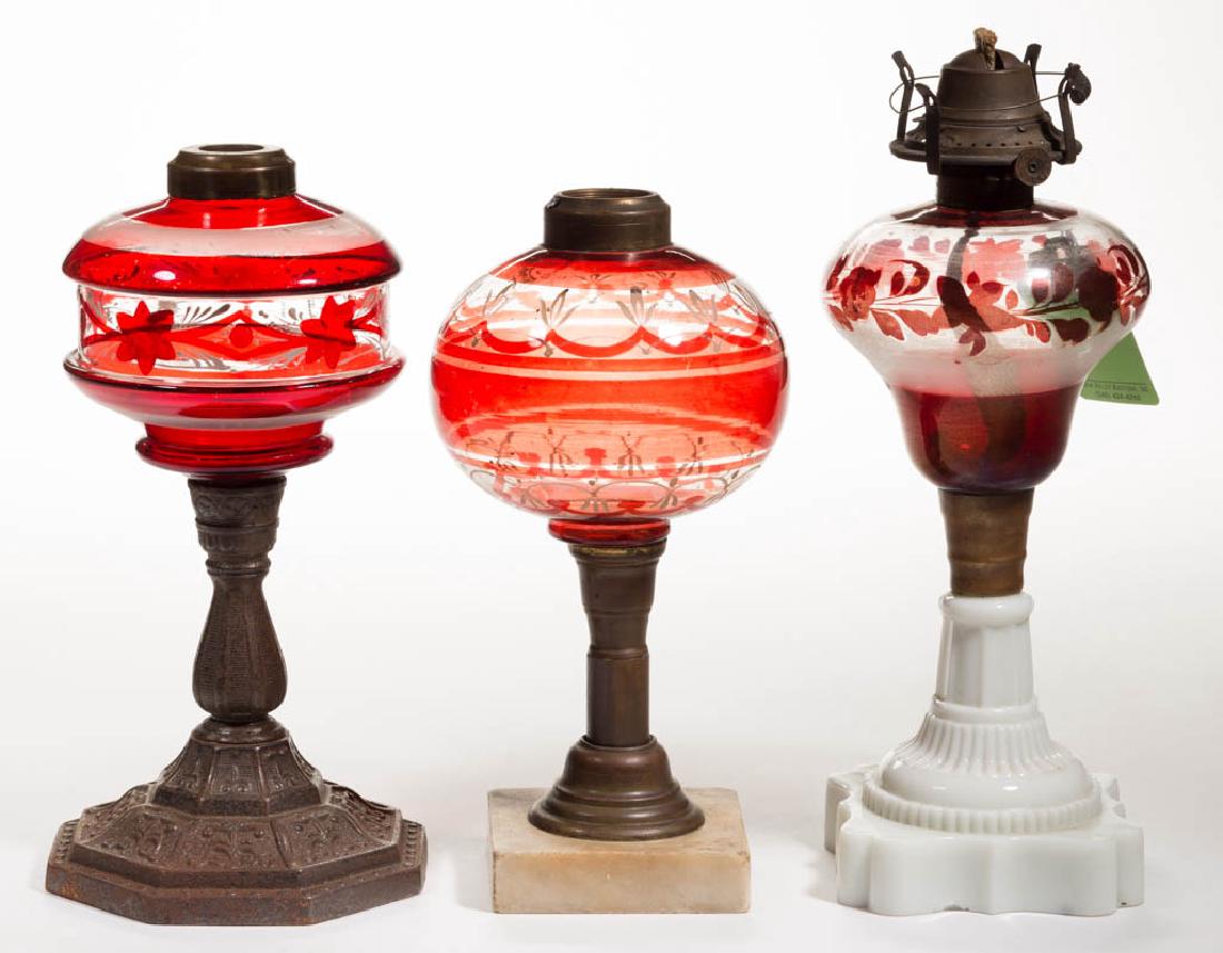 ASSORTED RUBY-STAINED KEROSENE STAND LAMPS, LOT OF (1 of 1)