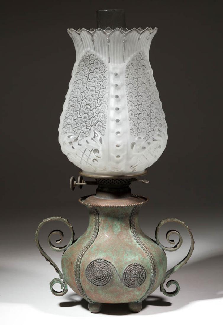 PATINATED BRONZE KEROSENE LAMP (1 of 1)