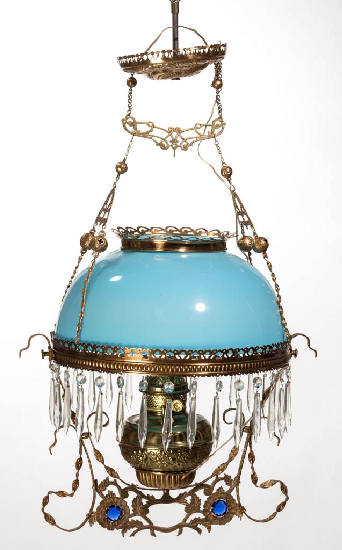 ANSONIA OPAQUE GLASS KEROSENE HANGING / LIBRARY LAMP (1 of 1)
