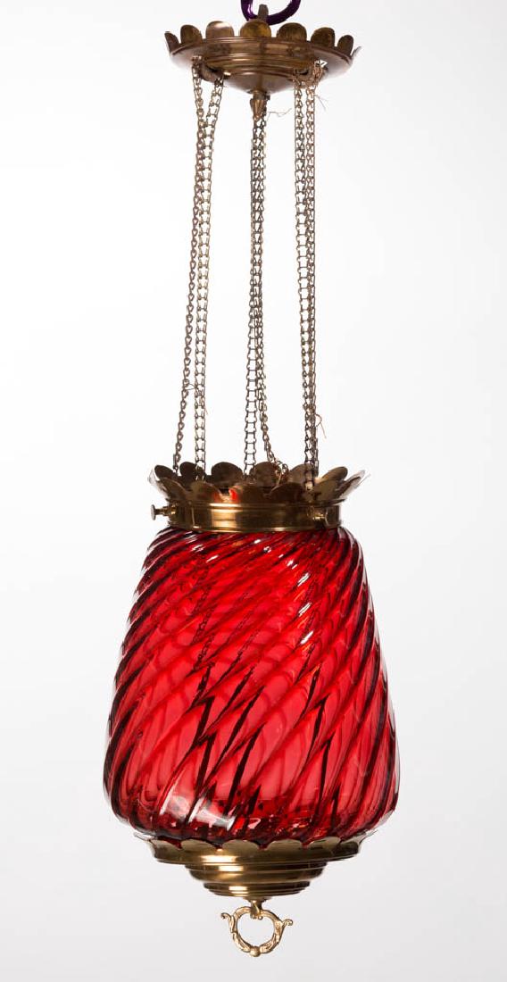 VICTORIAN SWIRL-OPTIC KEROSENE HALL LAMP (1 of 1)