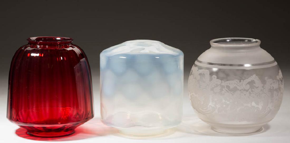 ASSORTED VICTORIAN GLASS HALL LAMP SHADES, LOT OF THREE (1 of 1)