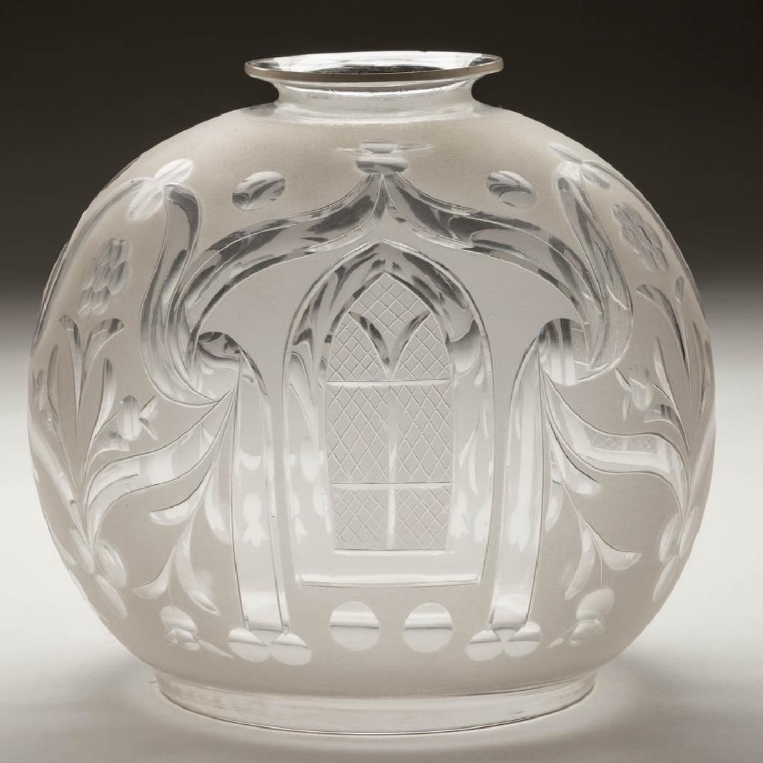 FREE-BLOWN AND CUT GOTHIC WINDOWS SPHERICAL ARGAND LAMP (1 of 2)