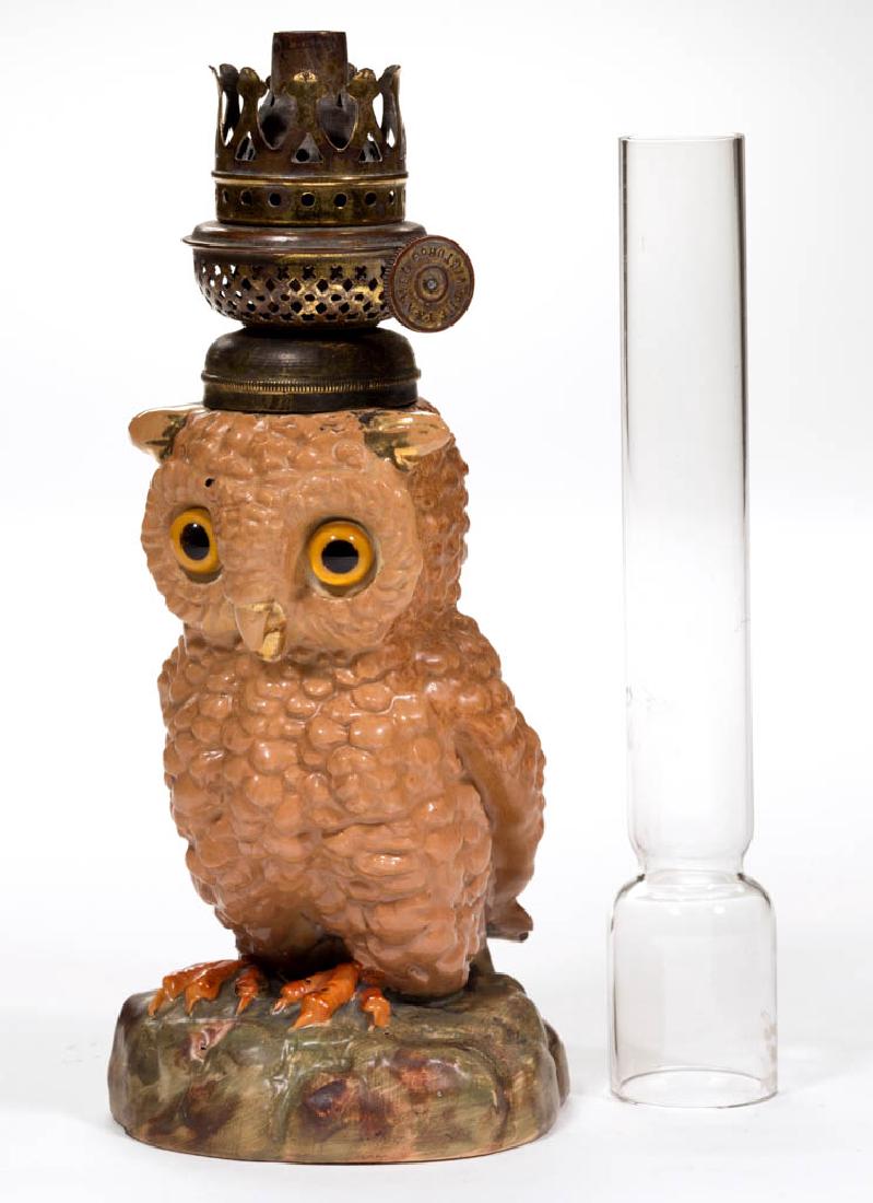 PORCELAIN OWL FIGURAL MINIATURE OIL LAMP (1 of 2)