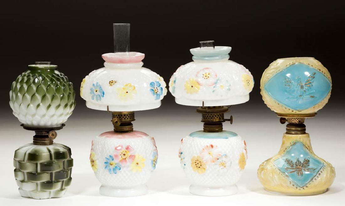 ASSORTED DECORATED OPAQUE GLASS MINIATURE LAMPS, LOT OF (1 of 1)