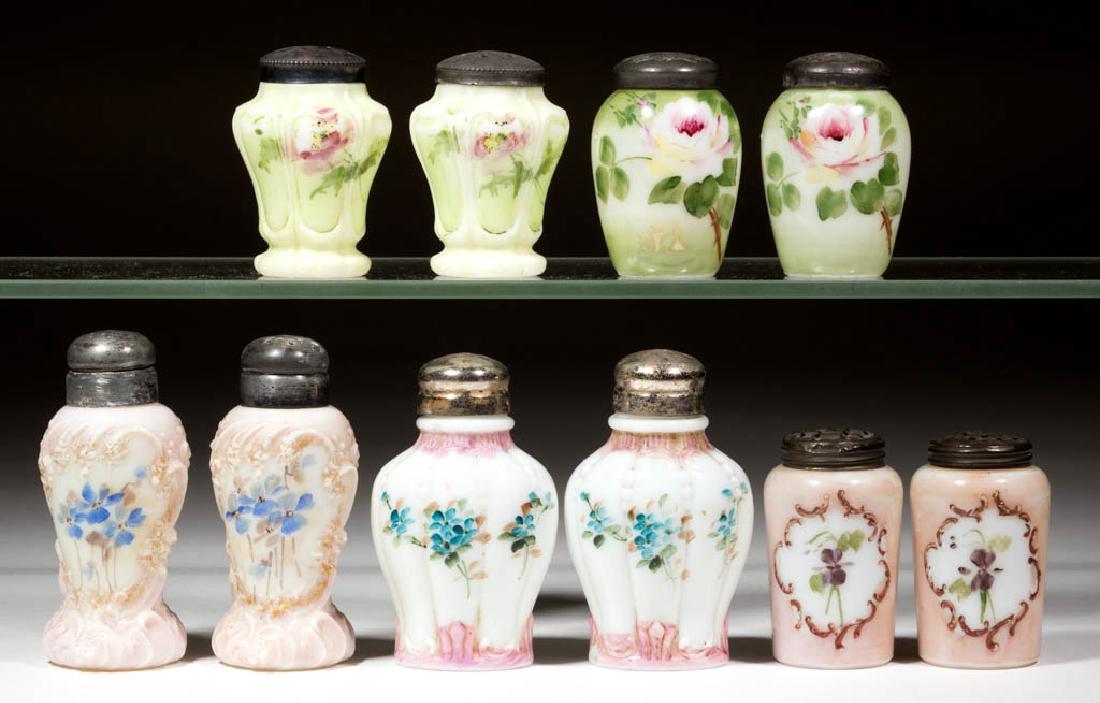 ASSORTED OPAQUE GLASS SALT AND PEPPER SHAKERS, LOT OF (1 of 1)