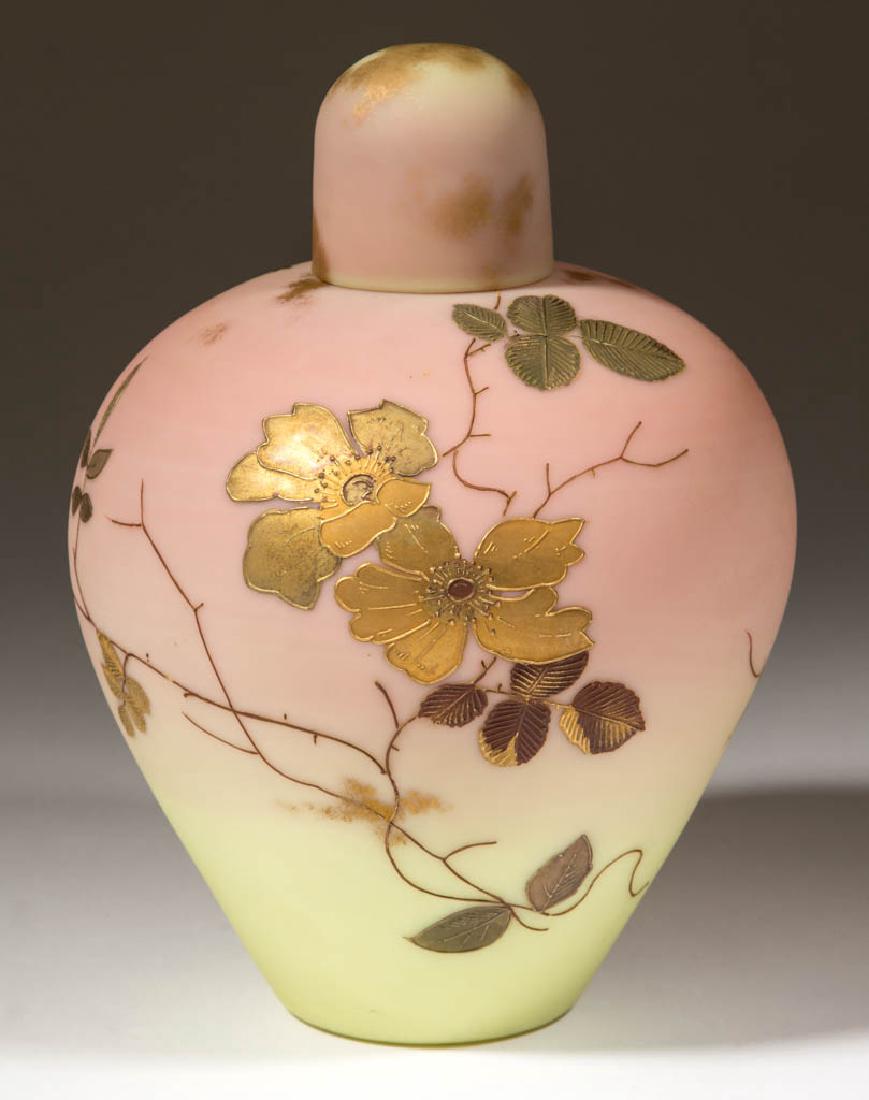 MT. WASHINGTON DECORATED BURMESE COVERED JAR (1 of 3)