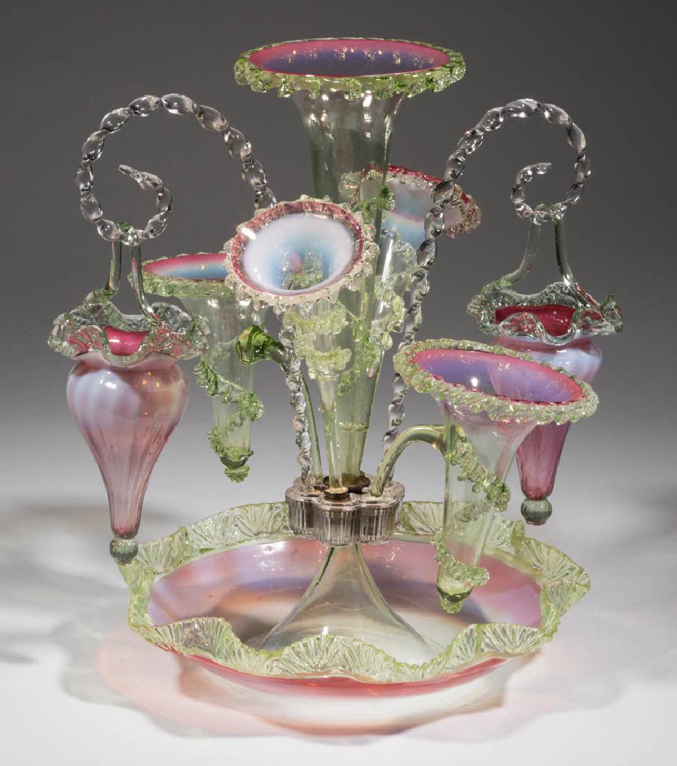 VICTORIAN OPALESCENT RUBINA VERDE GLASS EPERGNE (1 of 1)