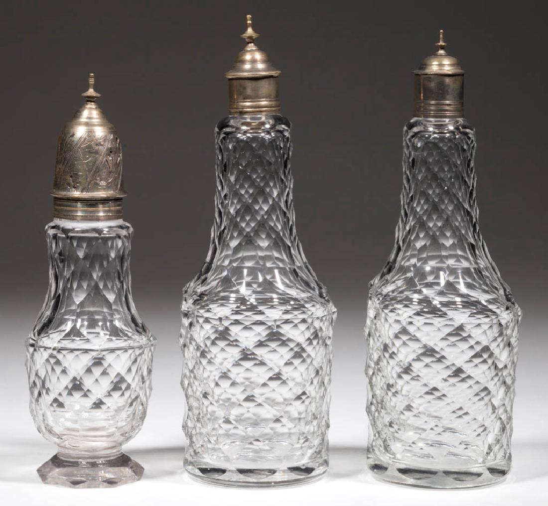 ENGLISH DIAMOND-CUT GLASS BOTTLES, LOT OF THREE (1 of 1)
