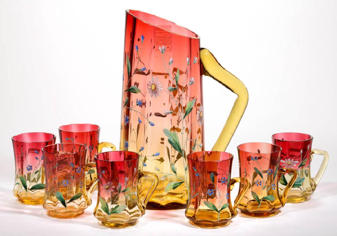 AMBERINA PANEL-OPTIC EIGHT PIECE LEMONADE / CIDER SET (1 of 1)