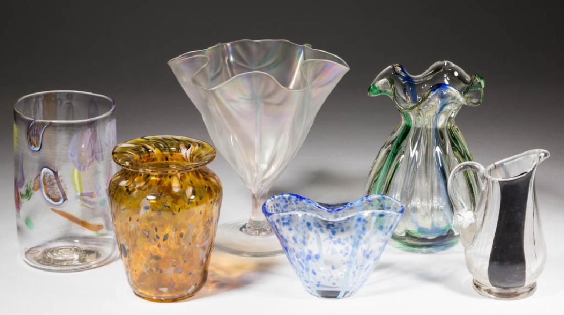 ASSORTED STUDIO ART GLASS ARTICLES, LOT OF SIX (1 of 3)