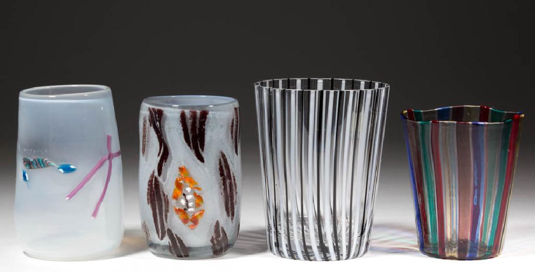 ASSORTED STUDIO ART GLASS TUMBLERS, LOT OF FOUR (1 of 3)