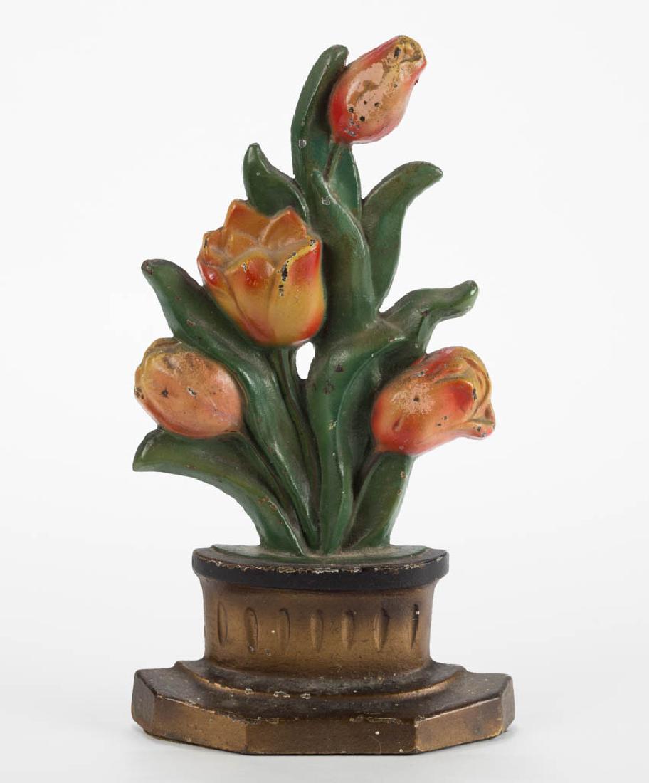 FIGURAL POTTED TULIPS CAST-IRON DOORSTOP (1 of 1)