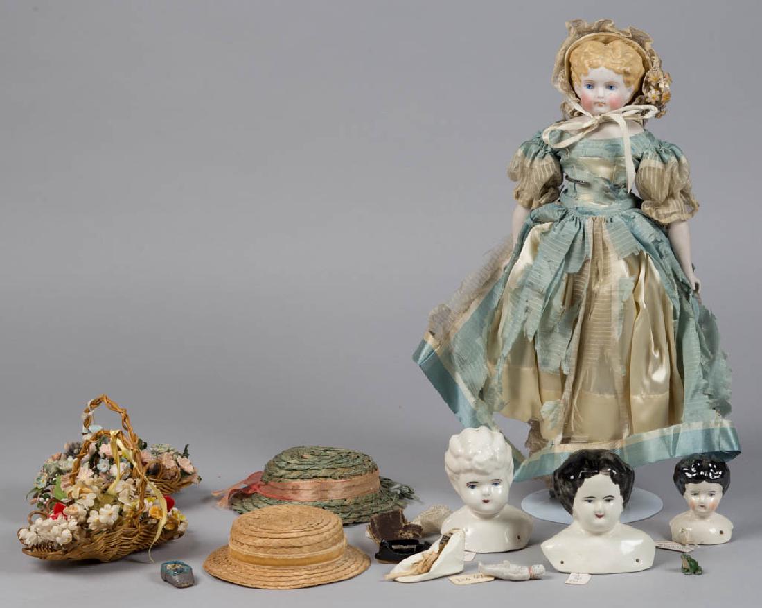 ASSORTED DOLL CHINA HEADS AND ACCESSORIES, LOT OF 15 (1 of 4)