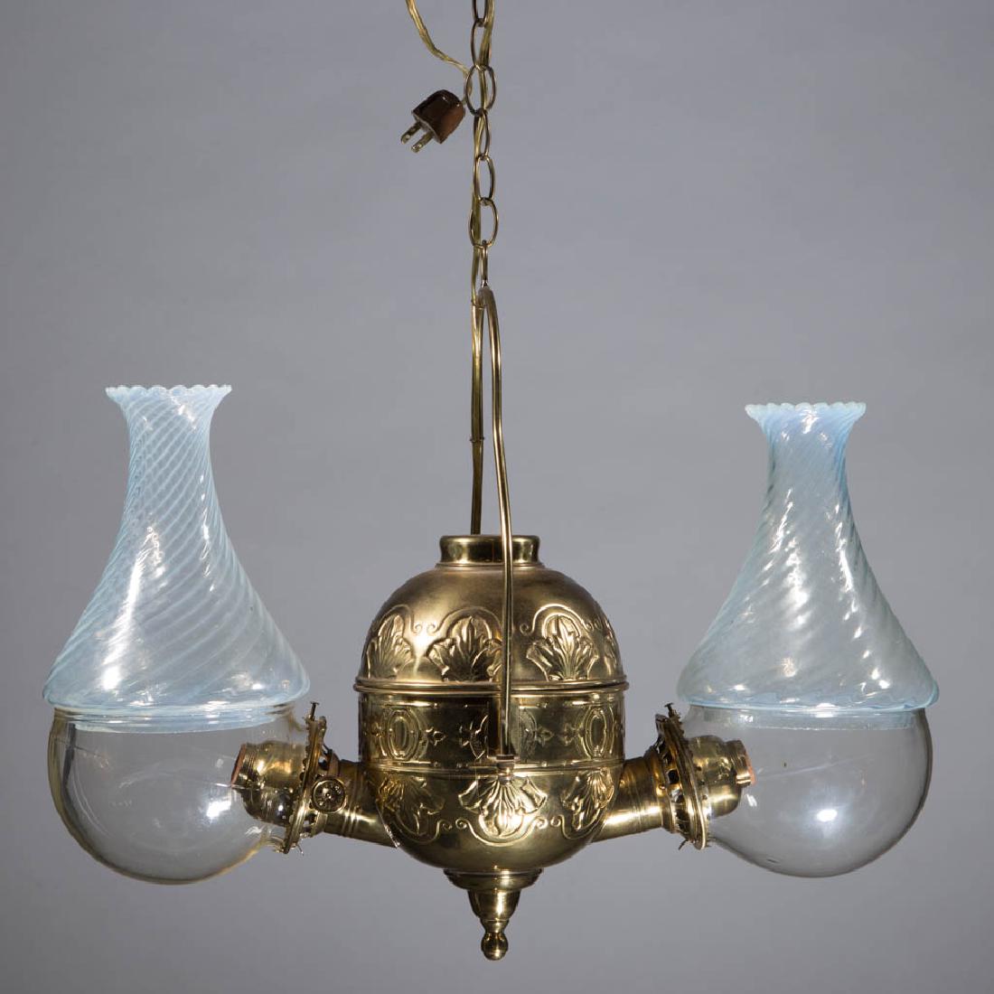 HANGING TWO-BURNER KEROSENE ANGLE LAMP (1 of 1)