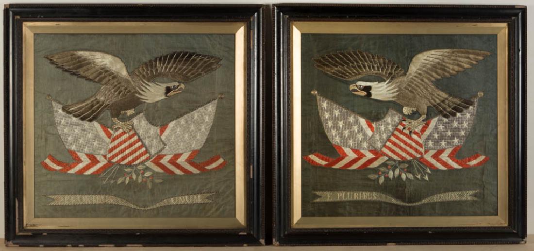 AMERICAN PATRIOTIC PAIR OF NEEDLEWORK SOUVENIR PICTURES (1 of 3)
