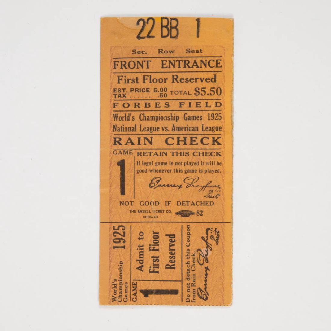 1925 BASEBALL WORLD SERIES TICKET STUB