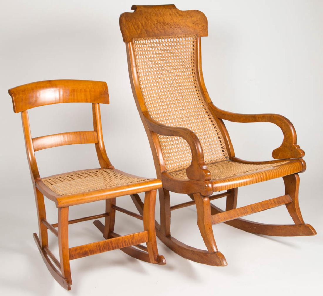 AMERICAN COUNTRY CLASSICAL FIGURED MAPLE ROCKING CHAIR (1 of 3)