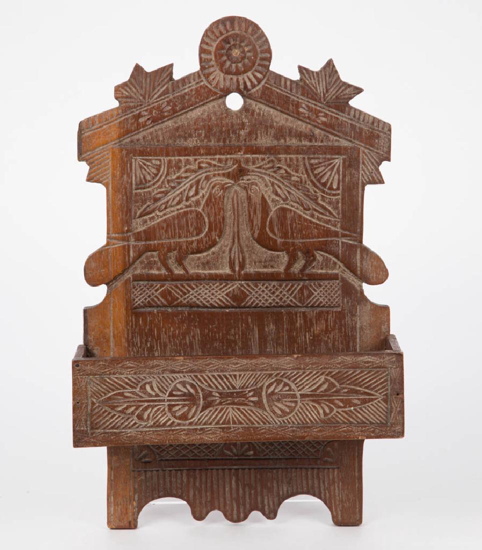 FOLK ART CARVED WOODEN WALL POCKET (1 of 2)