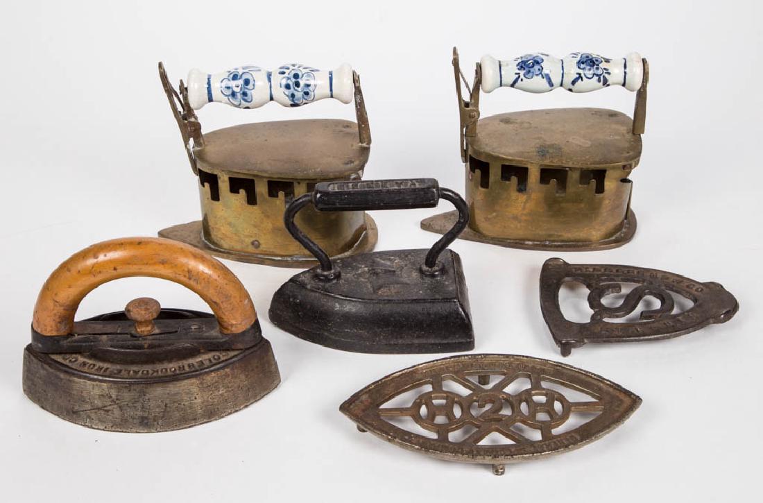 ASSORTED BRASS AND CAST-IRON FLAT / SAD IRON ARTICLES, (1 of 1)