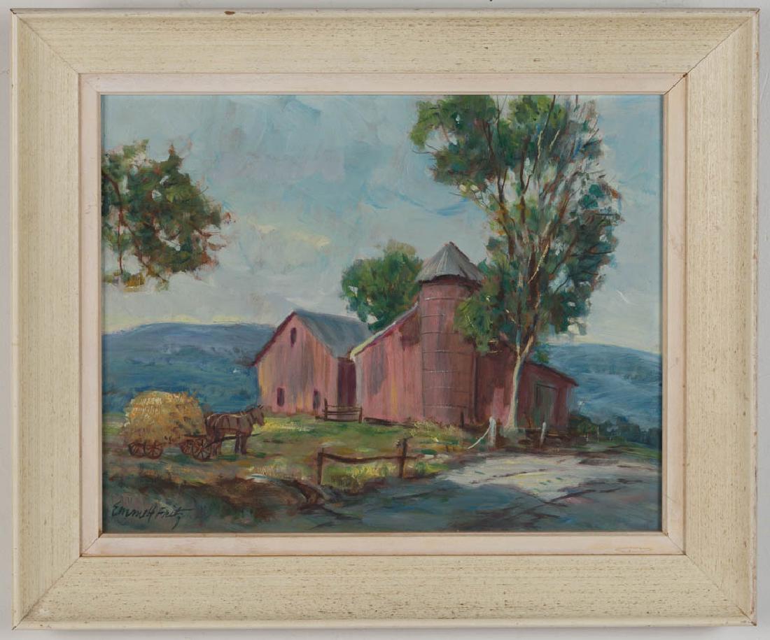 EMMETT FRITZ (AMERICAN, 1917-1995) FARM SCENE PAINTING (1 of 3)
