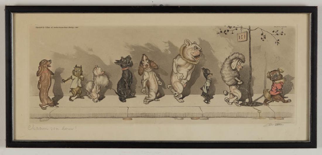 ARTHUR BORIS O'KLEIN (FRENCH, 1893-1985) SATIRICAL: ARTHUR BORIS O'KLEIN (FRENCH, 1893-1985) SATIRICAL PRINT, from the "Dirty Dogs of Paris" series, pencil inscription "Chacun son tour!" (Each his turn!), as well as artist's signature, in lower margin.