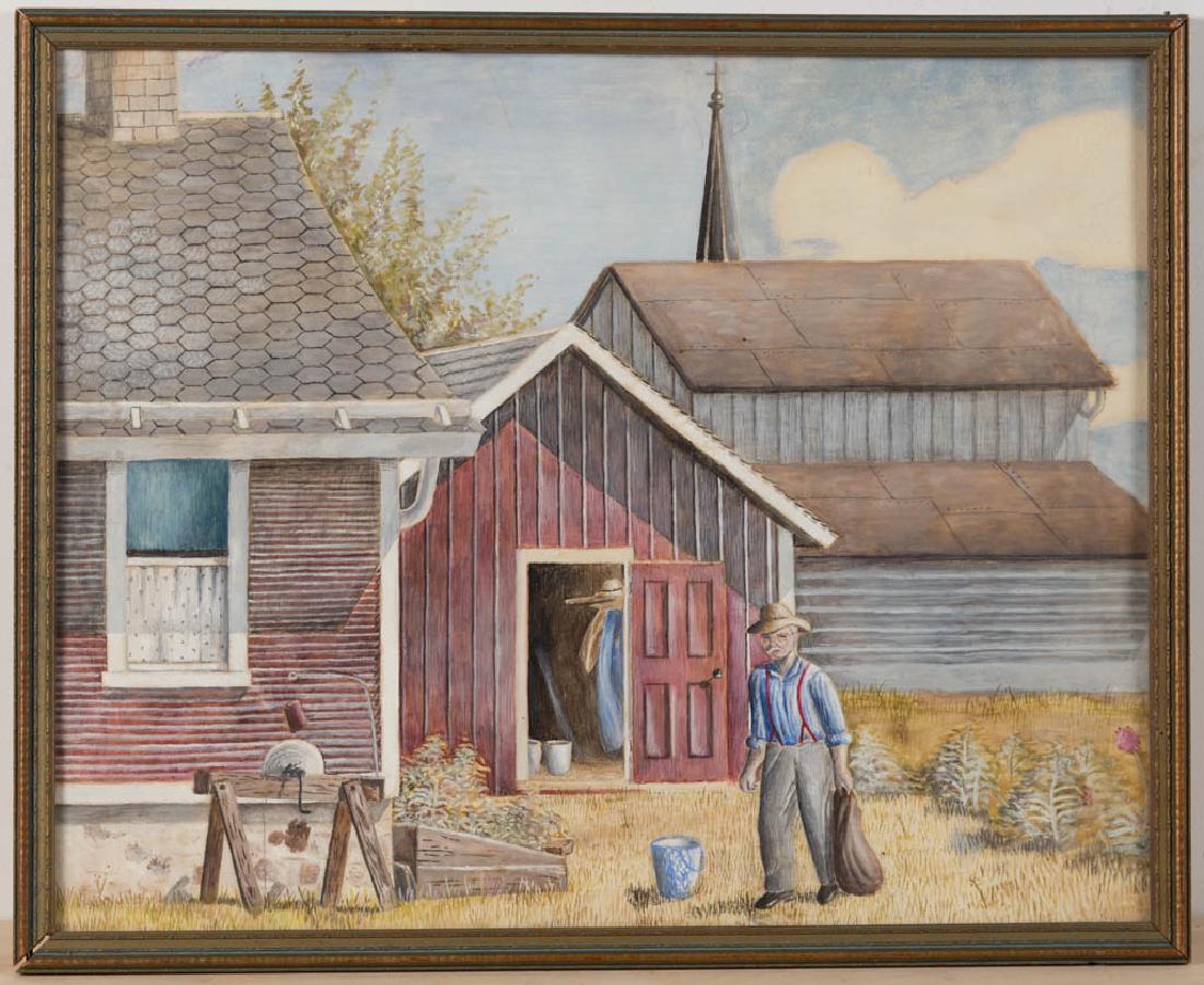 AMERICAN SCHOOL (20TH CENTURY) FARM SCENE PAINTING (1 of 1)