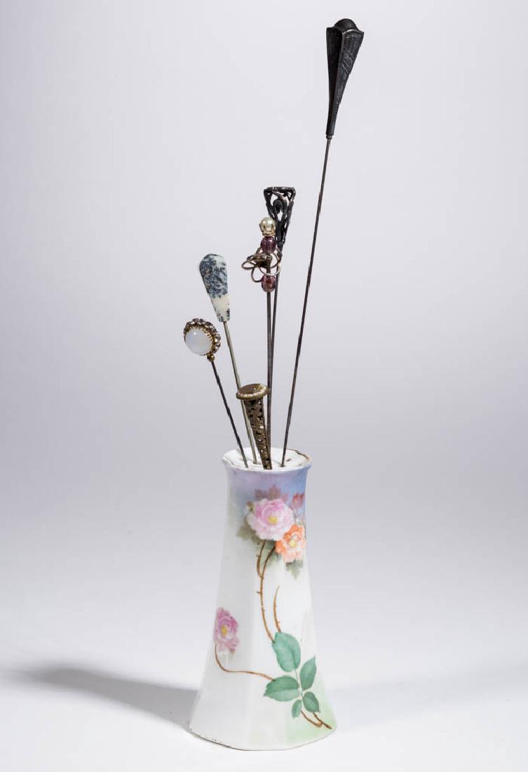 ASSORTED HATPINS AND HOLDER, LOT OF SEVEN (1 of 1)