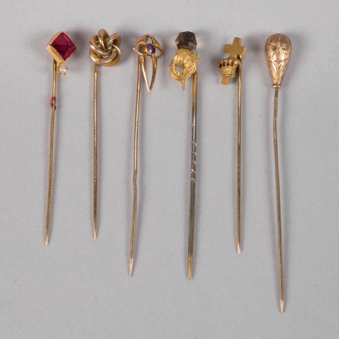 ASSORTED VINTAGE GOLD STICK PINS, LOT OF SIX (1 of 1)