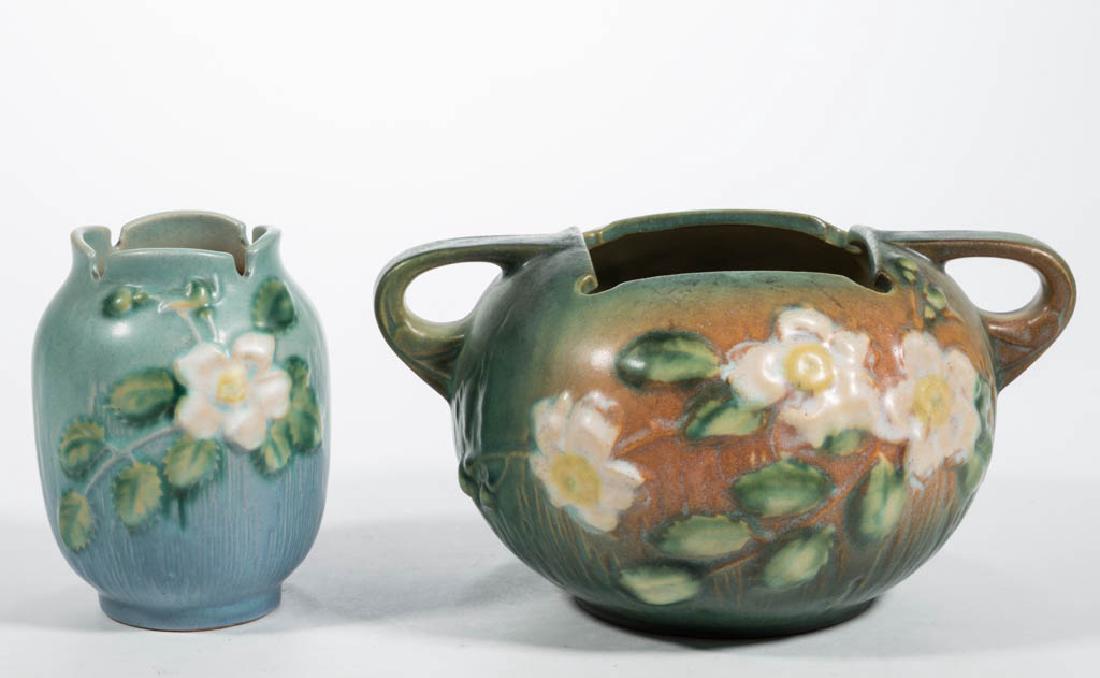 ROSEVILLE WHITE ROSE ART POTTERY ARTICLES, LOT OF TWO (1 of 1)