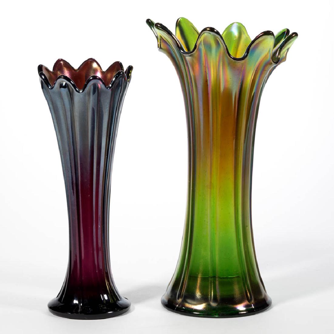 NORTHWOOD "THIN RIB" CARNIVAL GLASS VASES, LOT OF TWO (1 of 1)