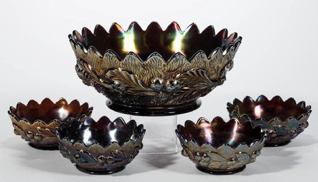 NORTHWOOD ACORN BURRS CARNIVAL GLASS FIVE-PIECE BERRY (1 of 1)