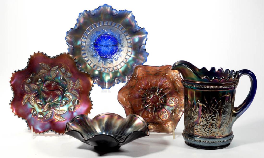 ASSORTED CARNIVAL GLASS ARTICLES, LOT OF FIVE (1 of 1)