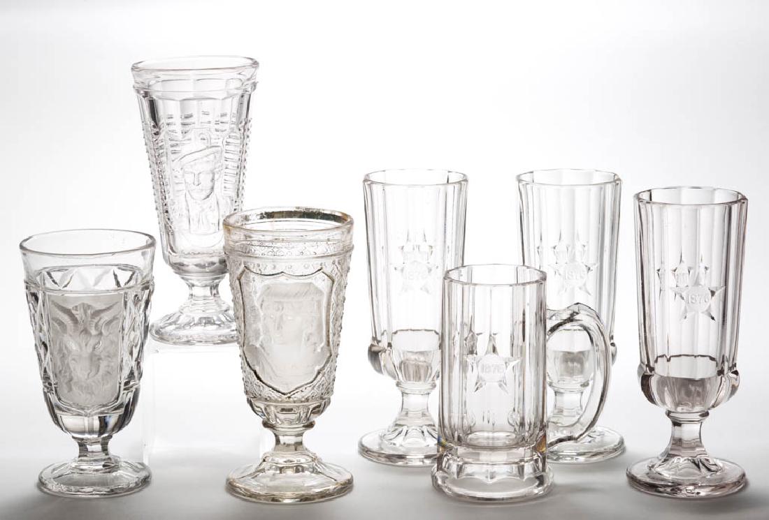 ASSORTED PRESSED GLASS DRINKING ARTICLES, LOT OF SEVEN (1 of 1)