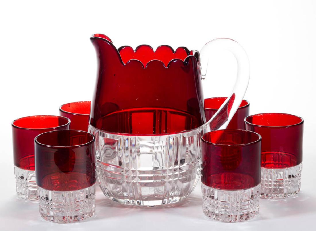 CO-OP BLOCK - RUBY-STAINED SEVEN-PIECE WATER SET (1 of 1)