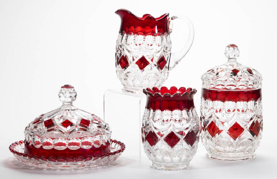 LOOP AND BLOCK - RUBY-STAINED FOUR-PIECE TABLE SET (1 of 1)