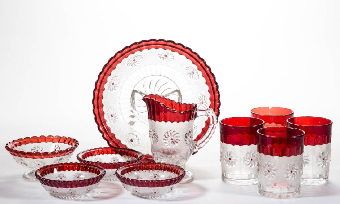 ROMAN ROSETTE - RUBY-STAINED TABLE ARTICLES, LOT OF TEN (1 of 1)